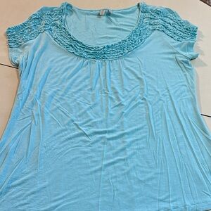 Madison L Women’s Teal Blue Ruffle Accent Blouse